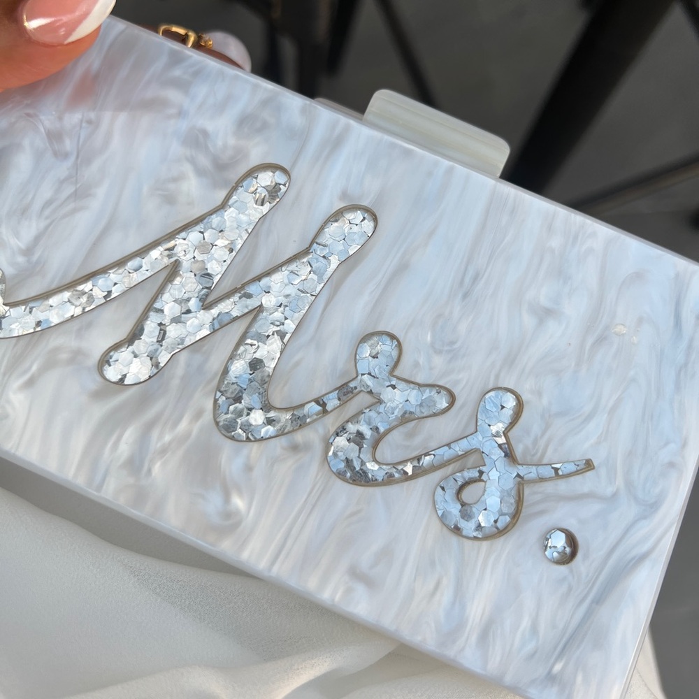 White Beaded 'Mrs.' Clutch